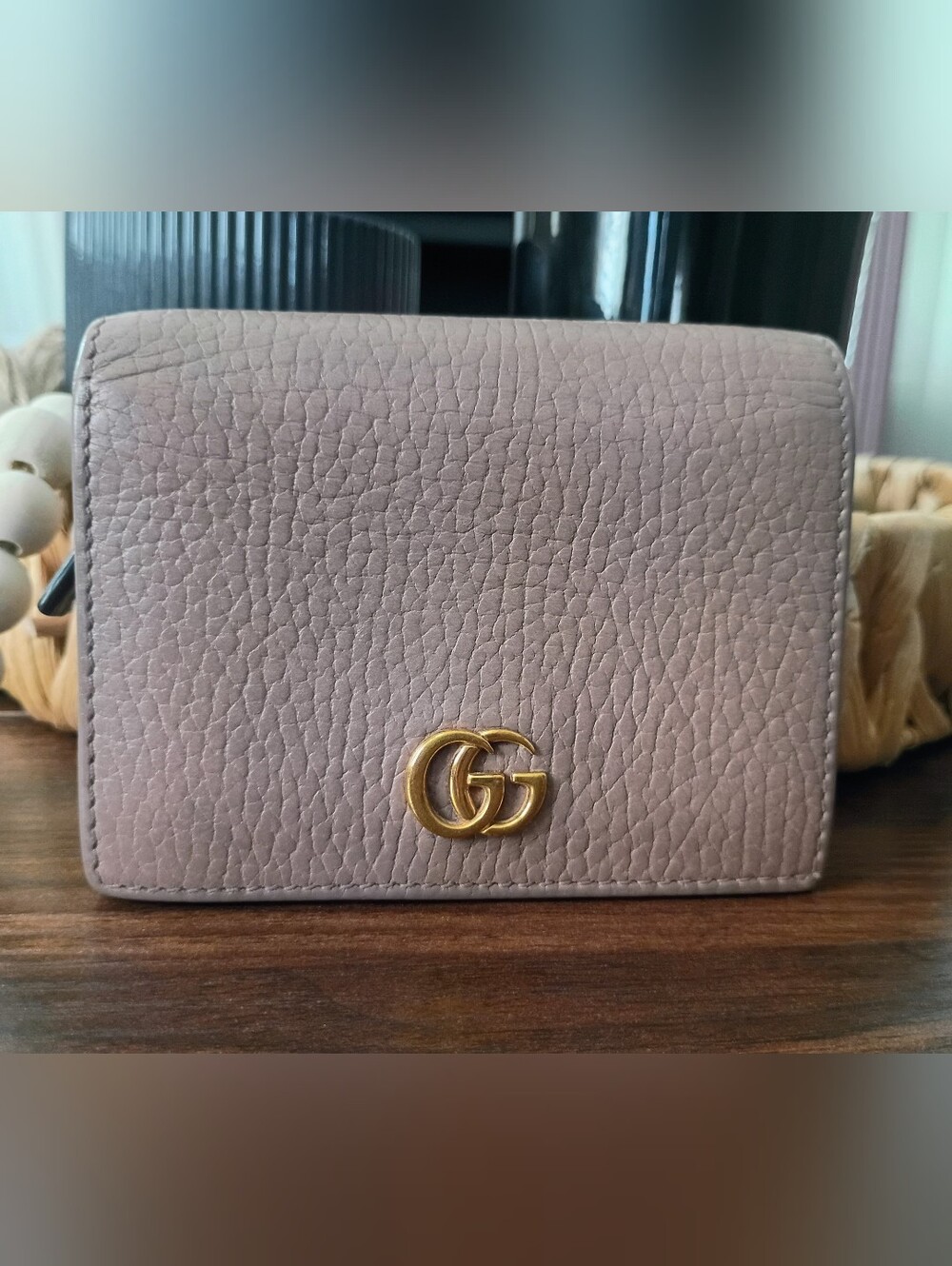 AUTHENTIC GUCCI GG MARMONT TAUPE/PINK LEATHER COMPACT WALLET W/ DUST BAG 💗